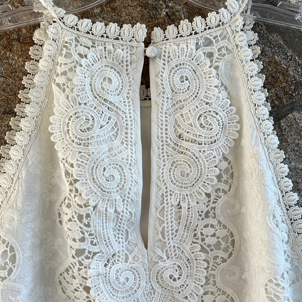 Alice + Olivia White Dezi Guipure Lace Crocheted Cotton Top - Picture 6 of 9